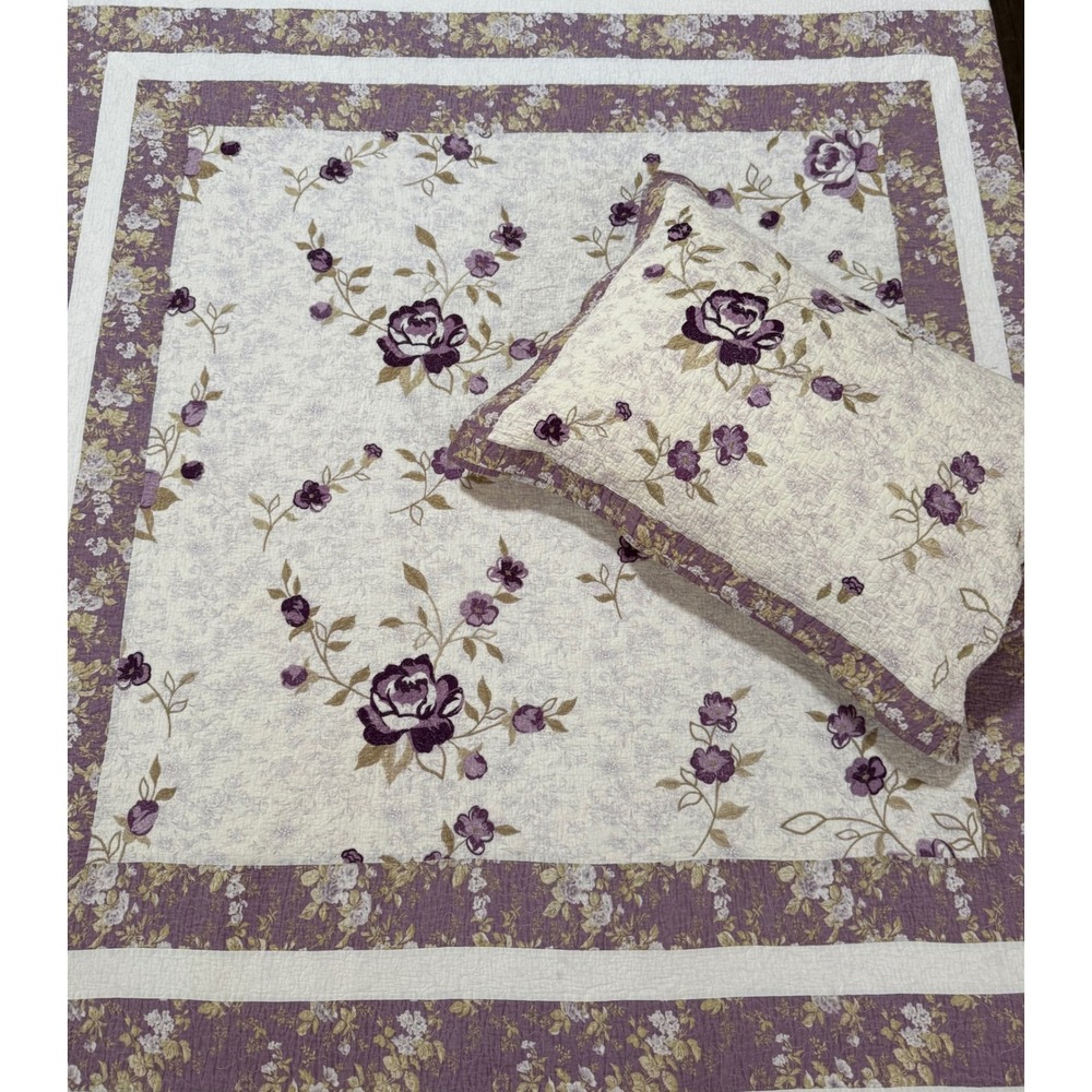 Better Homes & Gardens Purple Blossom Quilt & Sham Set Floral Rose Full/Queen